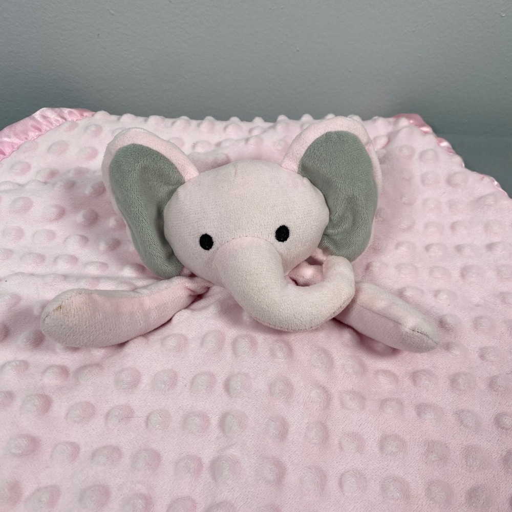 Pro Goleem Elephant Security Blanket Baby Pink Plush Minky Dots Satin Lovey